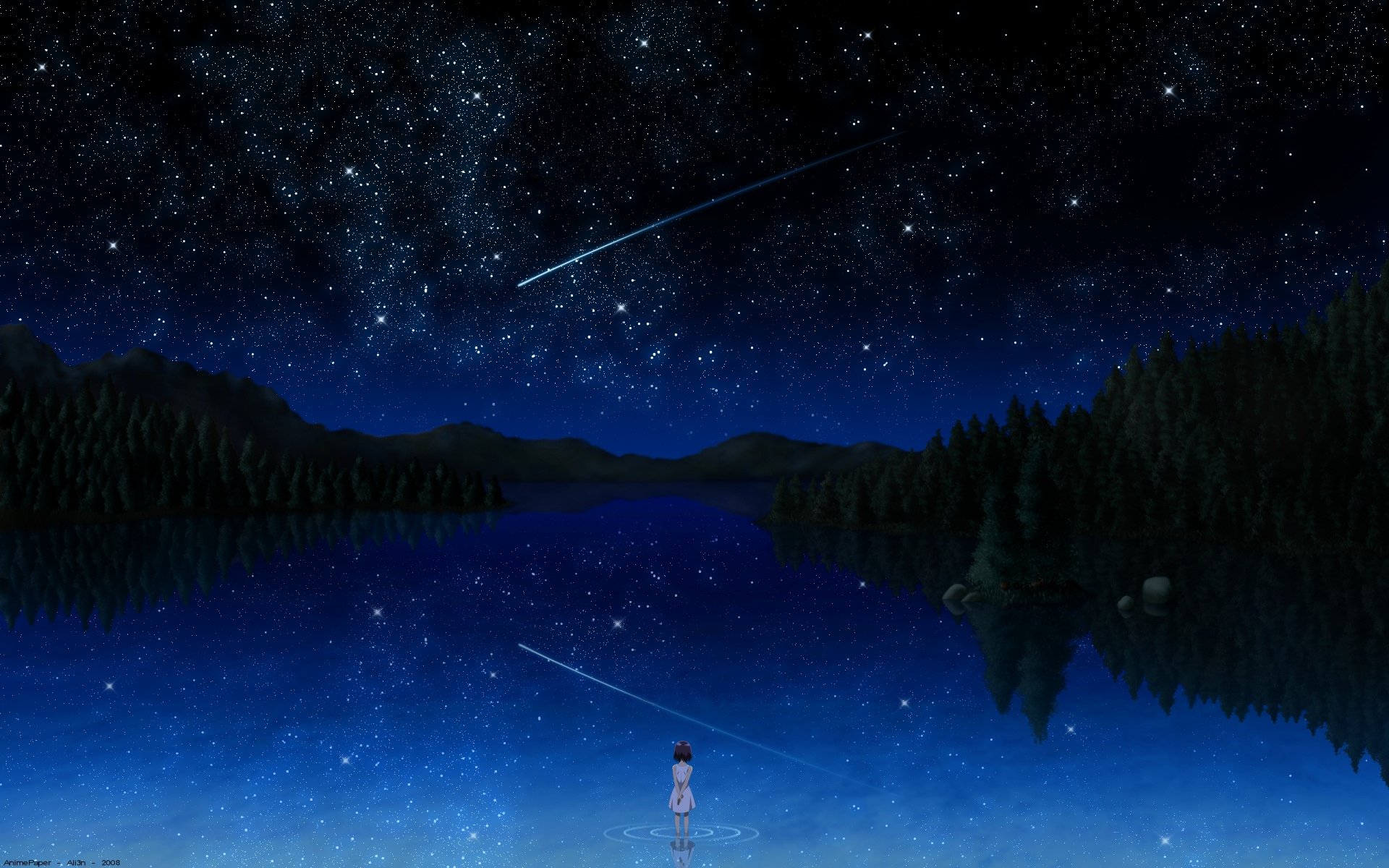 503825-anime-anime-girls-bai-dark-darker-than-black-falling-stars-forests-lakes-night-night-sky-outer-space-reflections-shooting-star-stars-trees-water